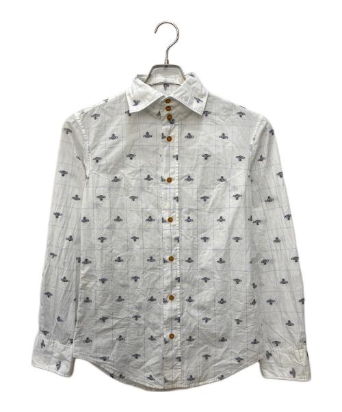 Vivienne Westwood man（ヴィヴィアン ウェストウッド マン）Vivienne Westwood man (ヴィヴィアン ウェストウッド マン) 総柄オーブ刺繍シャツ ホワイト サイズ:SIZE44の古着・服飾アイテム