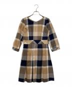 BLUE LABEL CRESTBRIDGEブルーレーベルクレストブリッジ）の古着「チェックワンピース」｜ベージュ×ネイビー