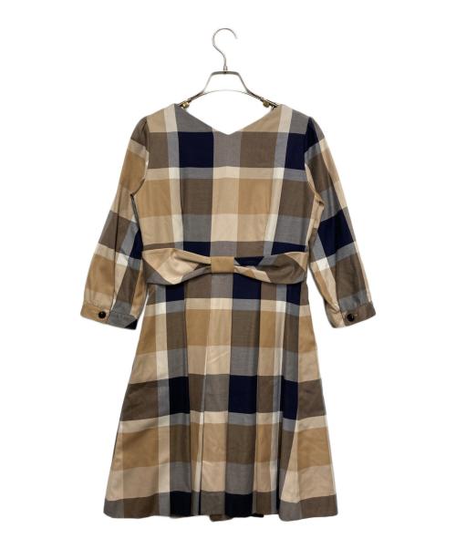 BLUE LABEL CRESTBRIDGE（ブルーレーベルクレストブリッジ）BLUE LABEL CRESTBRIDGE (ブルーレーベルクレストブリッジ) チェックワンピース ベージュ×ネイビー サイズ:サイズ38の古着・服飾アイテム