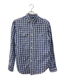POLO RALPH LAUREN（ポロ・ラルフローレン）の古着「リネン混猫目ボタンフラップポケットワークシャツ」｜ネイビー