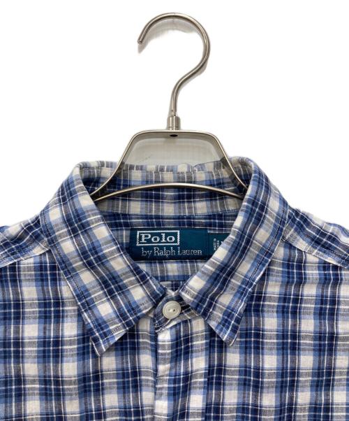 POLO RALPH LAUREN（ポロ・ラルフローレン）POLO RALPH LAUREN (ポロ・ラルフローレン) リネン混猫目ボタンフラップポケットワークシャツ ネイビー サイズ:Mの古着・服飾アイテム