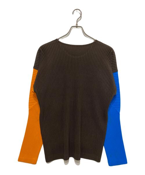 HOMME PLISSE ISSEY MIYAKE（オム プリッセ イッセイ ミヤケ）HOMME PLISSE ISSEY MIYAKE (オム プリッセ イッセイ ミヤケ) プリーツカットソー ブラウン×ブルー サイズ:FREEの古着・服飾アイテム