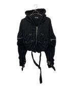 REFLEMレフレム）の古着「ベルト付きクロップカーゴZIPパーカー」｜ブラック