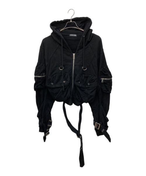 REFLEM（レフレム）REFLEM (レフレム) ベルト付きクロップカーゴZIPパーカー ブラック サイズ:FREEの古着・服飾アイテム