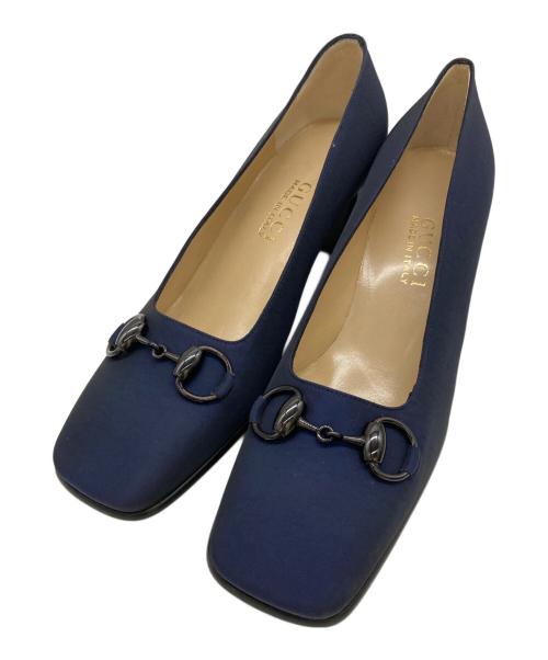GUCCI（グッチ）GUCCI (グッチ) スクエアビットヒールパンプス ネイビー サイズ:36　1/2の古着・服飾アイテム