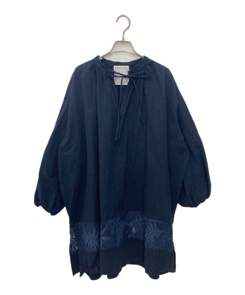 BEARDSLEY（ビアズリー）BEARDSLEY (ビアズリー) 裾レースBIGシャツ ネイビー サイズ:Fの古着・服飾アイテム