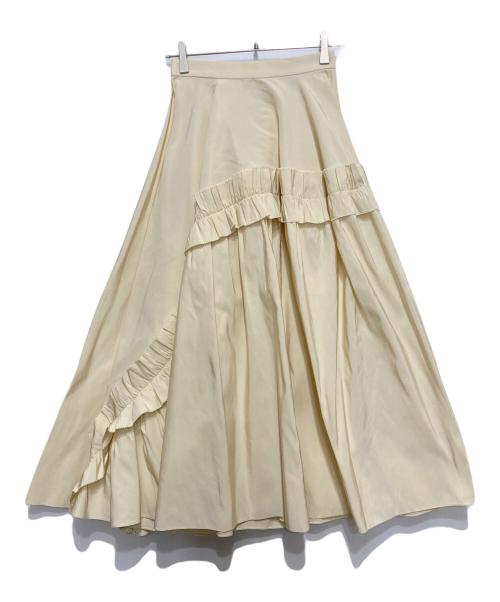 ALEXANDER McQUEEN（アレキサンダーマックイーン）ALEXANDER McQUEEN (アレキサンダーマックイーン) ギャザーフリルミディスカート ベージュ サイズ:38の古着・服飾アイテム