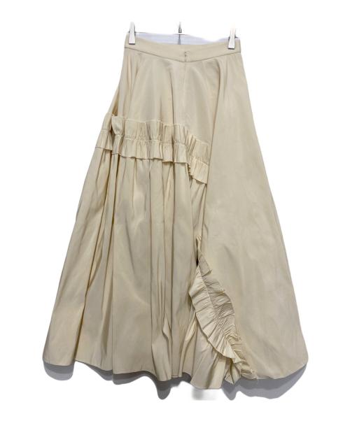 ALEXANDER McQUEEN（アレキサンダーマックイーン）ALEXANDER McQUEEN (アレキサンダーマックイーン) ギャザーフリルミディスカート ベージュ サイズ:38の古着・服飾アイテム