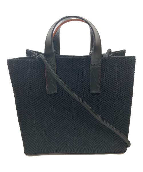 hALON（アーロン）hALON (アーロン) ヘリンボーン ニット ミニトートバッグ ブラックの古着・服飾アイテム