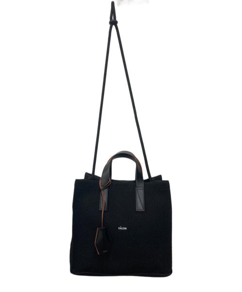 hALON（アーロン）hALON (アーロン) ヘリンボーン ニット ミニトートバッグ ブラックの古着・服飾アイテム