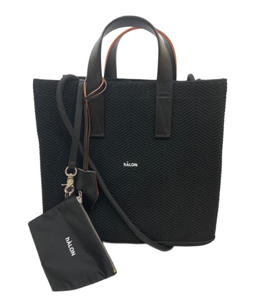 hALON（アーロン）hALON (アーロン) ヘリンボーン ニット ミニトートバッグ ブラックの古着・服飾アイテム