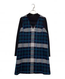 BLUE LABEL CRESTBRIDGE（ブルーレーベルクレストブリッジ）の古着「チェックループヤーンツィードドレス」｜ネイビー