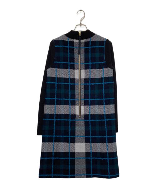 BLUE LABEL CRESTBRIDGE（ブルーレーベルクレストブリッジ）BLUE LABEL CRESTBRIDGE (ブルーレーベルクレストブリッジ) チェックループヤーンツィードドレス ネイビー サイズ:38の古着・服飾アイテム