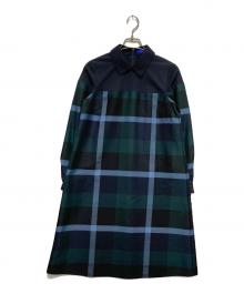 BLUE LABEL CRESTBRIDGE（ブルーレーベルクレストブリッジ）の古着「チェッククロッシングツイルサックドレス」｜ネイビー