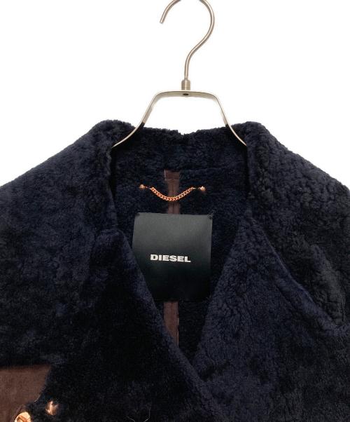 DIESEL（ディーゼル）DIESEL (ディーゼル) ムートンジャケット ブラウン×ネイビー サイズ:SIZE XXSの古着・服飾アイテム
