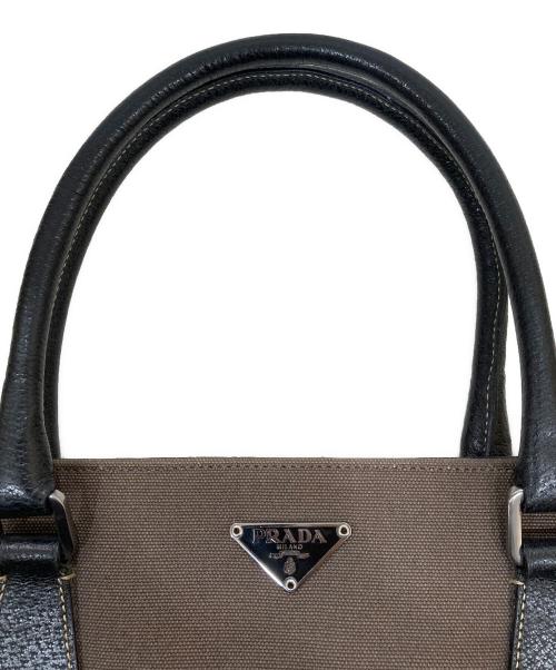 PRADA（プラダ）PRADA (プラダ) 三角プレートキャンバスレザートートバッグ ブラウンの古着・服飾アイテム
