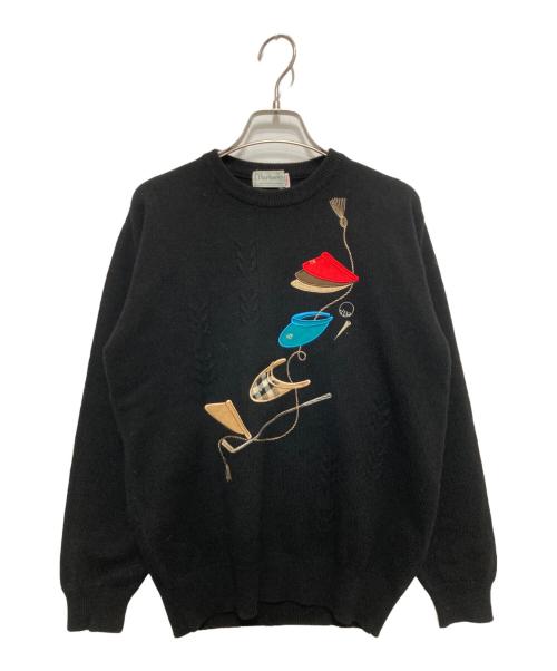 Burberry's（バーバリーズ）Burberry's (バーバリーズ) ノヴァチェック刺繍ニット ブラック サイズ:Mediumの古着・服飾アイテム