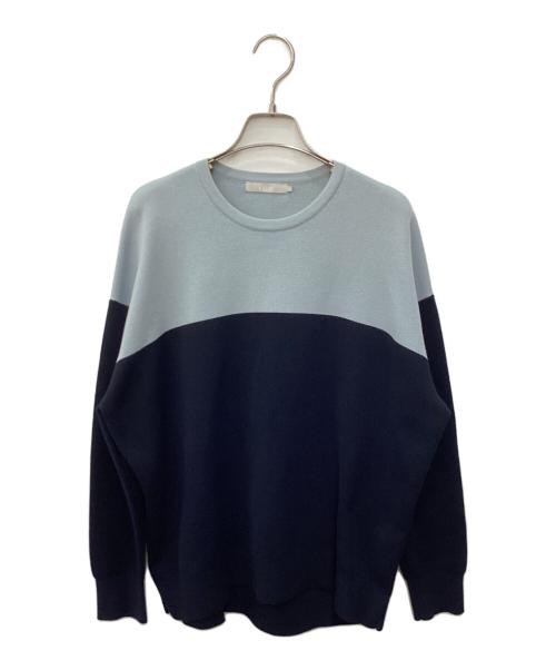 icB（アイシービー）icB (アイシービー) コットンポリエステルスムース ニットプルオーバー ネイビー×ブルー サイズ:Sの古着・服飾アイテム