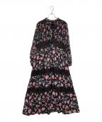 GRACE CONTINENTALグレースコンチネンタル）の古着「サラサプリントティアードワンピース」｜ブラック