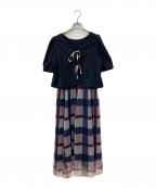 BLUE LABEL CRESTBRIDGEブルーレーベルクレストブリッジ）の古着「クレストブリッジチェックチュールプリントドレスセット」｜ネイビー