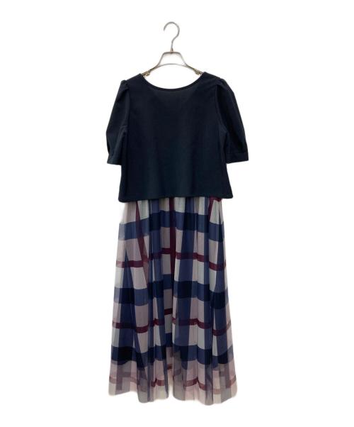 BLUE LABEL CRESTBRIDGE（ブルーレーベルクレストブリッジ）BLUE LABEL CRESTBRIDGE (ブルーレーベルクレストブリッジ) クレストブリッジチェックチュールプリントドレスセット ネイビー サイズ:Mの古着・服飾アイテム