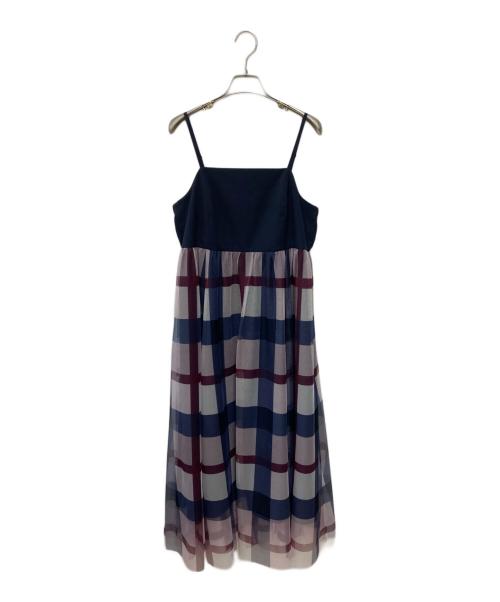BLUE LABEL CRESTBRIDGE（ブルーレーベルクレストブリッジ）BLUE LABEL CRESTBRIDGE (ブルーレーベルクレストブリッジ) クレストブリッジチェックチュールプリントドレスセット ネイビー サイズ:Mの古着・服飾アイテム