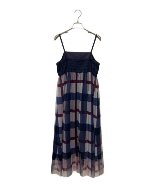 BLUE LABEL CRESTBRIDGE（ブルーレーベルクレストブリッジ）BLUE LABEL CRESTBRIDGE (ブルーレーベルクレストブリッジ) クレストブリッジチェックチュールプリントドレスセット ネイビー サイズ:Mの古着・服飾アイテム