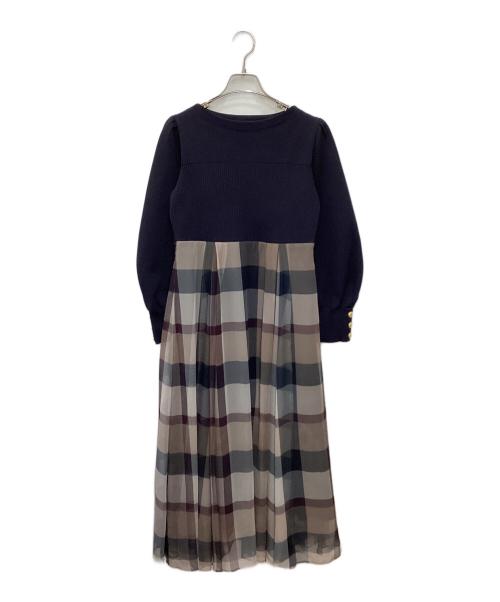 BLUE LABEL CRESTBRIDGE（ブルーレーベルクレストブリッジ）BLUE LABEL CRESTBRIDGE (ブルーレーベルクレストブリッジ) シフォンコンビドレス ネイビー サイズ:Mの古着・服飾アイテム