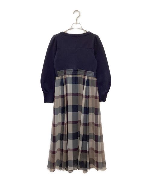 BLUE LABEL CRESTBRIDGE（ブルーレーベルクレストブリッジ）BLUE LABEL CRESTBRIDGE (ブルーレーベルクレストブリッジ) シフォンコンビドレス ネイビー サイズ:Mの古着・服飾アイテム