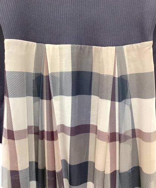BLUE LABEL CRESTBRIDGE（ブルーレーベルクレストブリッジ）BLUE LABEL CRESTBRIDGE (ブルーレーベルクレストブリッジ) シフォンコンビドレス ネイビー サイズ:Mの古着・服飾アイテム