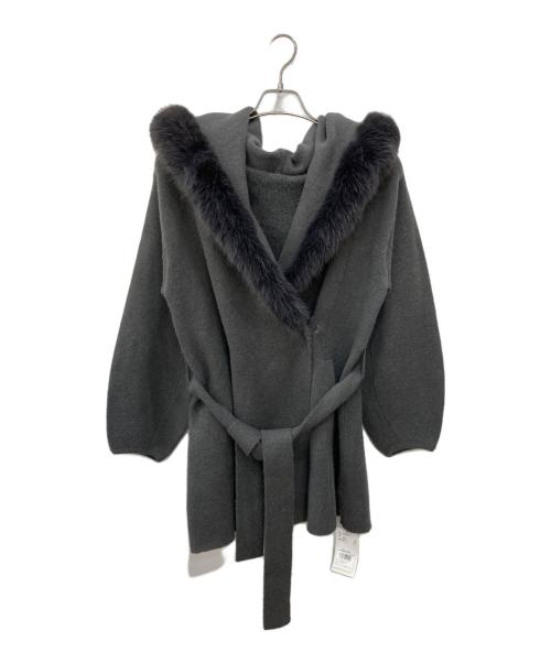 Snidel（スナイデル）Snidel (スナイデル) ファーフードニットコート グレー サイズ:FREEの古着・服飾アイテム