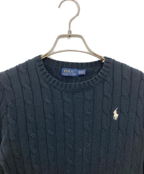 POLO RALPH LAUREN（ポロ・ラルフローレン）POLO RALPH LAUREN (ポロ・ラルフローレン) ポニー刺繍ケーブルニット ブラック サイズ:XSの古着・服飾アイテム
