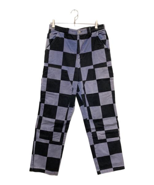 stussy（ステューシー）stussy (ステューシー) Big Ol' Check Work Pants ブラック×ブルー サイズ:32の古着・服飾アイテム