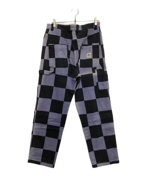 stussy（ステューシー）stussy (ステューシー) Big Ol' Check Work Pants ブラック×ブルー サイズ:32の古着・服飾アイテム