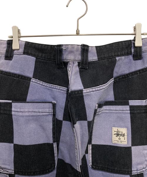 stussy（ステューシー）stussy (ステューシー) Big Ol' Check Work Pants ブラック×ブルー サイズ:32の古着・服飾アイテム