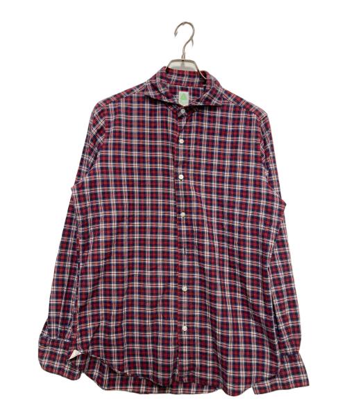 finamore（フィナモレ）Finamore (フィナモレ) カッタウェイチェックシャツ レッド サイズ:16/41の古着・服飾アイテム