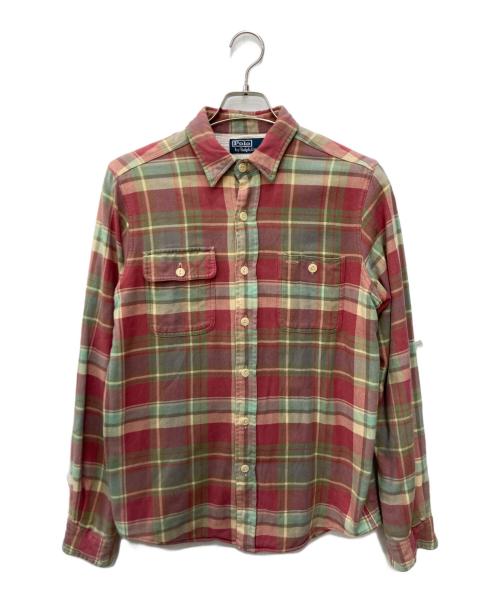 POLO RALPH LAUREN（ポロ・ラルフローレン）POLO RALPH LAUREN (ポロ・ラルフローレン) 裏サーマルフラップポケットワークネルシャツ レッド×ベージュ サイズ:Sの古着・服飾アイテム