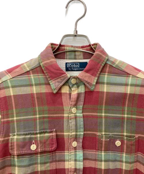 POLO RALPH LAUREN（ポロ・ラルフローレン）POLO RALPH LAUREN (ポロ・ラルフローレン) 裏サーマルフラップポケットワークネルシャツ レッド×ベージュ サイズ:Sの古着・服飾アイテム