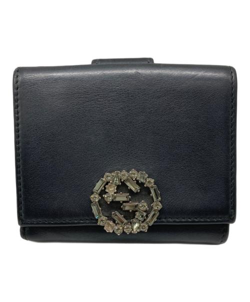 GUCCI（グッチ）GUCCI (グッチ) GGスパークリングコンパクトウォレット ブラックの古着・服飾アイテム