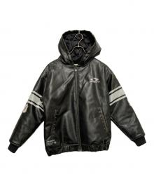 9090（9090）の古着「Numbering Synthetic Leather Zip Hoodie」｜ブラック