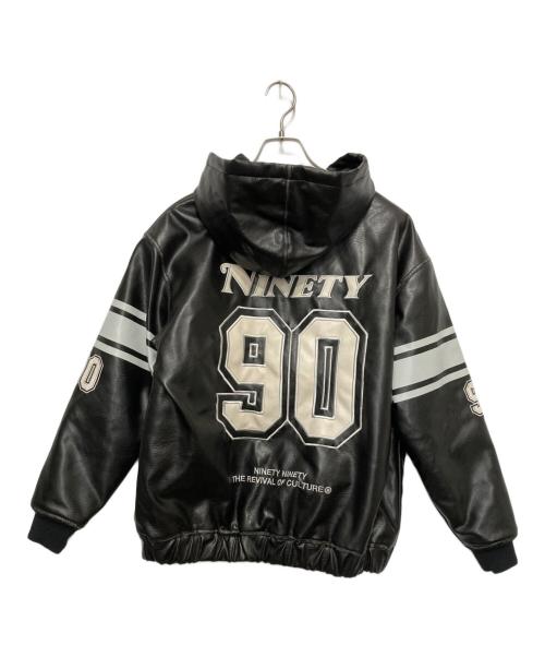 9090（9090）9090 (9090) Numbering Synthetic Leather Zip Hoodie ブラック サイズ:Mの古着・服飾アイテム