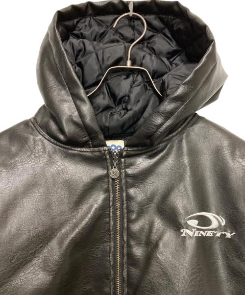 9090（9090）9090 (9090) Numbering Synthetic Leather Zip Hoodie ブラック サイズ:Mの古着・服飾アイテム