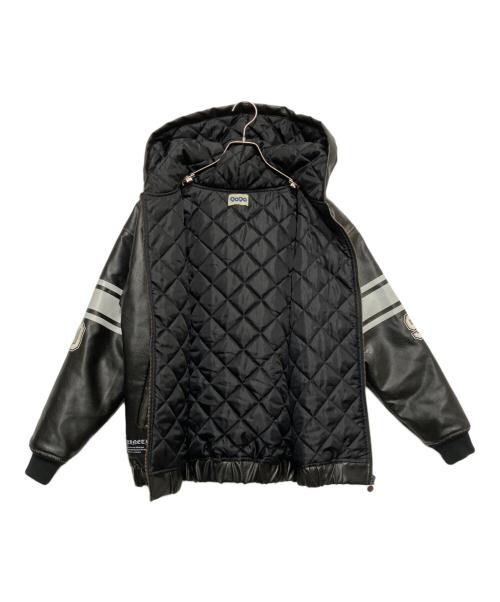 9090（9090）9090 (9090) Numbering Synthetic Leather Zip Hoodie ブラック サイズ:Mの古着・服飾アイテム