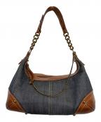 BURBERRY BLUE LABELバーバリー ブルー レーベル）の古着「レザーデニムチェーンワンショルダーバッグ」｜ブラウン×インディゴ