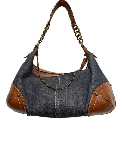 BURBERRY BLUE LABEL（バーバリー ブルー レーベル）BURBERRY BLUE LABEL (バーバリー ブルー レーベル) レザーデニムチェーンワンショルダーバッグ ブラウン×インディゴの古着・服飾アイテム