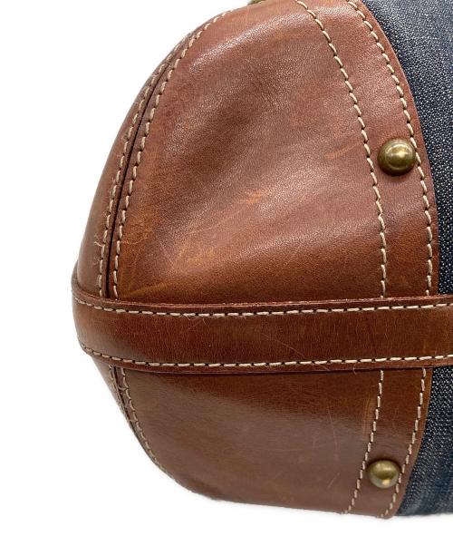 BURBERRY BLUE LABEL（バーバリー ブルー レーベル）BURBERRY BLUE LABEL (バーバリー ブルー レーベル) レザーデニムチェーンワンショルダーバッグ ブラウン×インディゴの古着・服飾アイテム