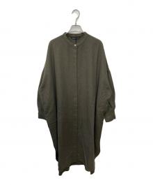 mizuiro-ind（ミズイロインド）の古着「25AW サイドスリットウールバンドカラーワンピース」｜グリーン