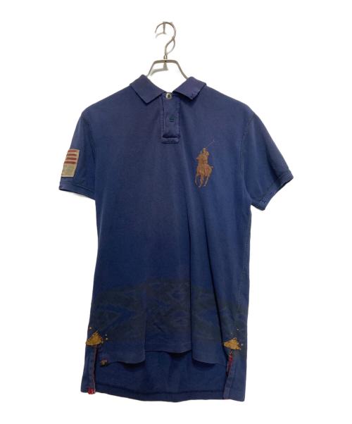 POLO RALPH LAUREN（ポロ・ラルフローレン）POLO RALPH LAUREN (ポロ・ラルフローレン) メタルボタンレザービックポニーポロシャツ ネイビー サイズ:Mの古着・服飾アイテム