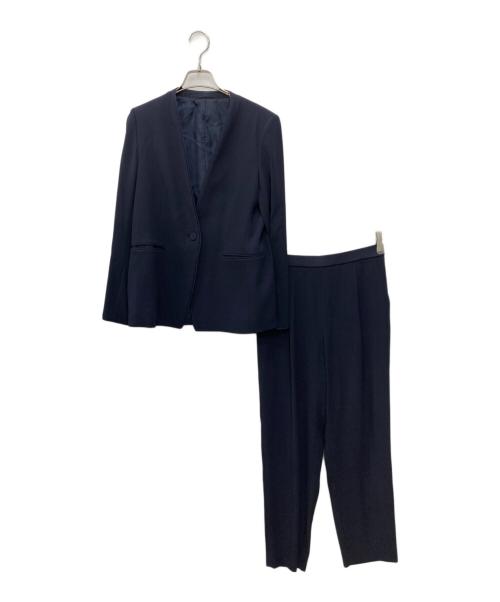 ANAYI（アナイ）ANAYI (アナイ) トリアセジョーゼットノーカラージャケット パンツ ネイビー サイズ:38の古着・服飾アイテム