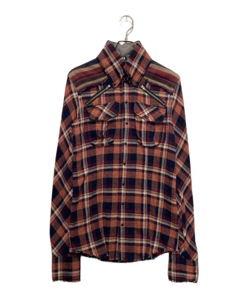 L.G.B（ルグランブルー）L.G.B (ルグランブルー) ジップデザインロングネルシャツ レッド サイズ:1の古着・服飾アイテム